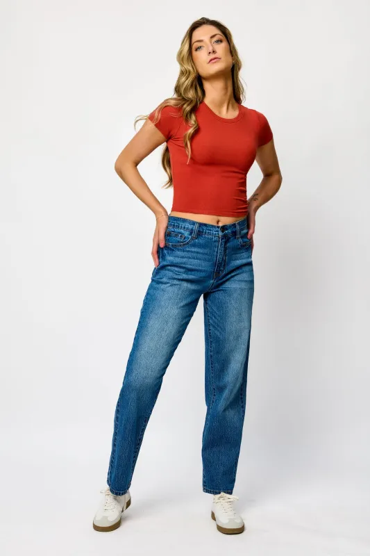 WallFlower Insta-Vintage Ruby Wash Fearless Curvy Super High-Rise Straight-Leg Jean sold by Eclipse