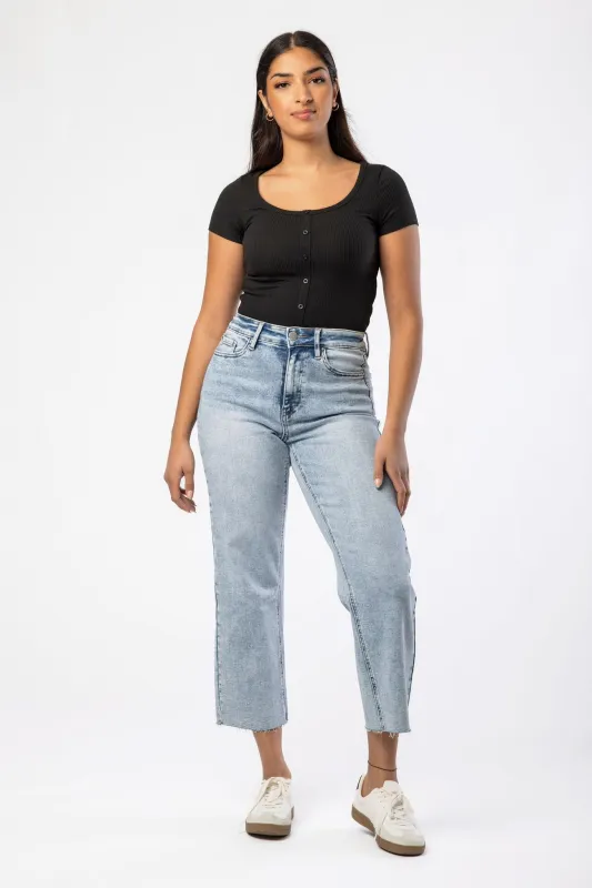 Tattoo Acid Wash High-Rise Cropped Straight Leg Jean sold by Eclipse