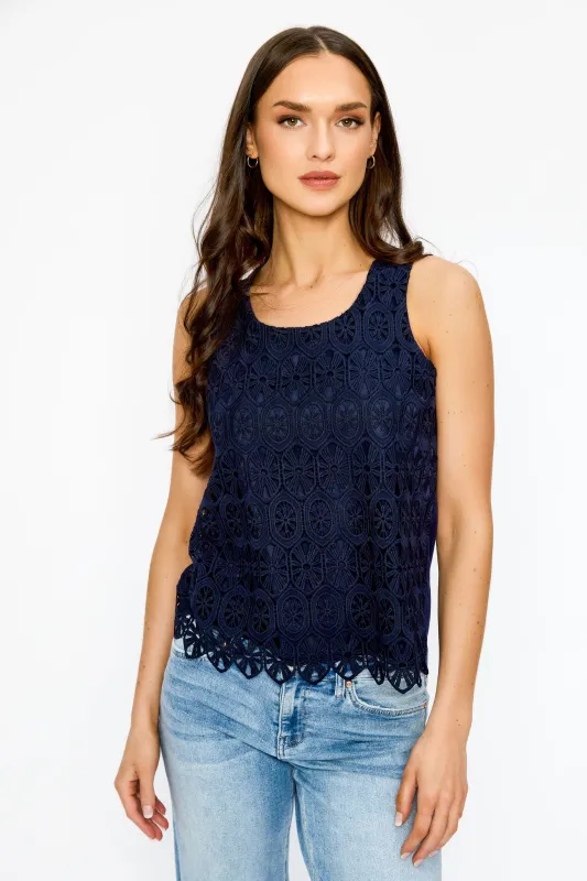 Floral Crochet Front Sleeveless Top sold by Eclipse