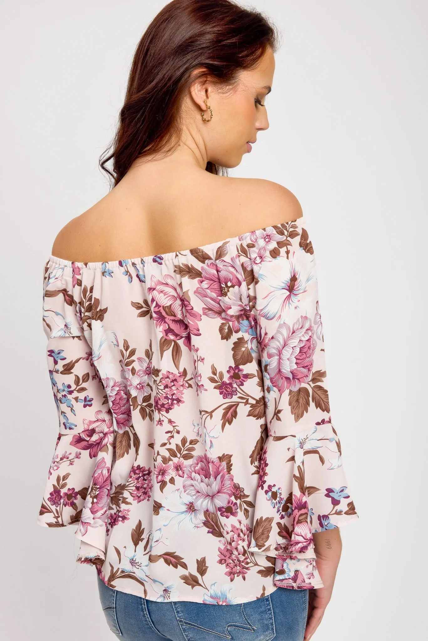 Pink Floral Bell-Sleeve Off-The-Shoulder Blouse sold by Eclipse product image thumbnail 2