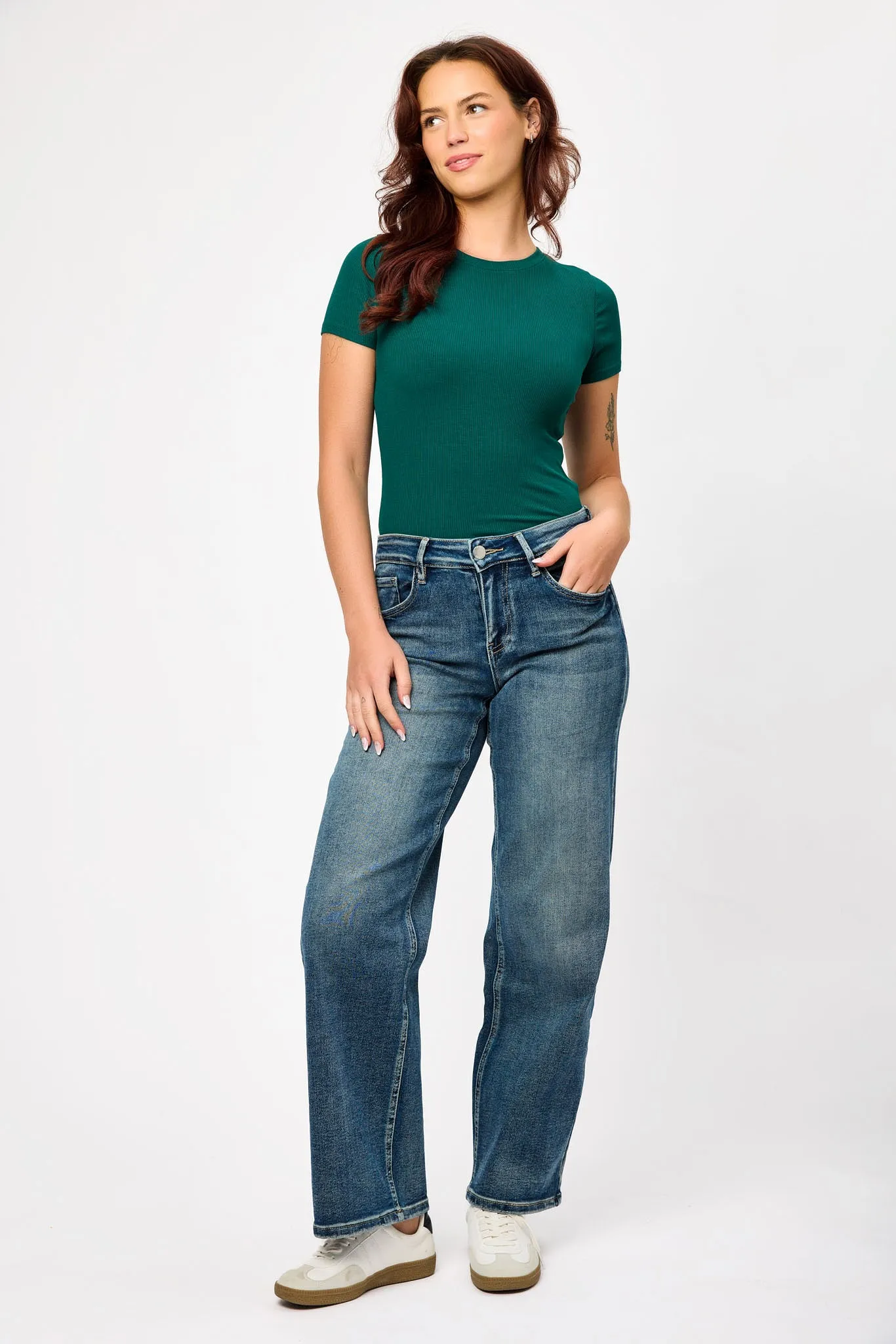 Tattoo Dark Wash Mid-Rise Wide Leg Jean sold by Eclipse