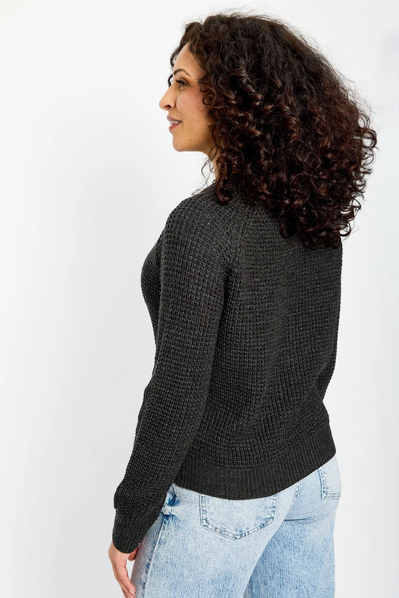 Waffle Crew-Neck Button-Front Cardigan sold by Eclipse product image thumbnail 2