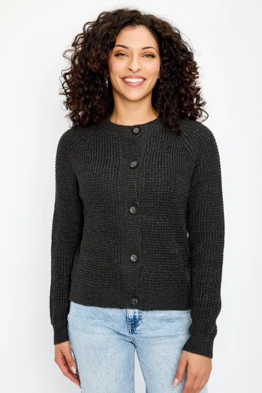 Waffle Crew-Neck Button-Front Cardigan sold by Eclipse