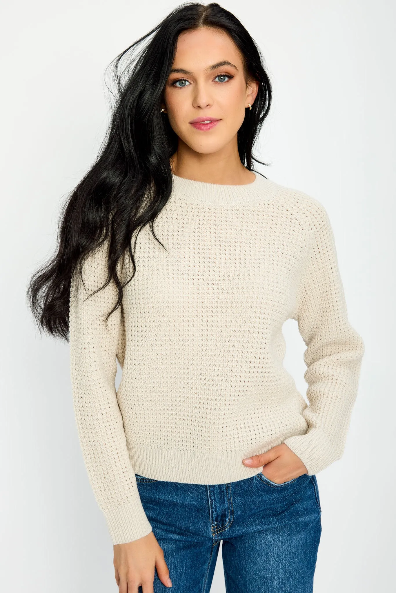 Solid Waffle-Knit Long Sleeve Sweater sold by Eclipse