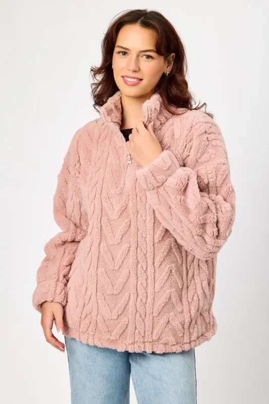 Cable Embossed Sherpa Quarter Zip Sweatshirt sold by Eclipse