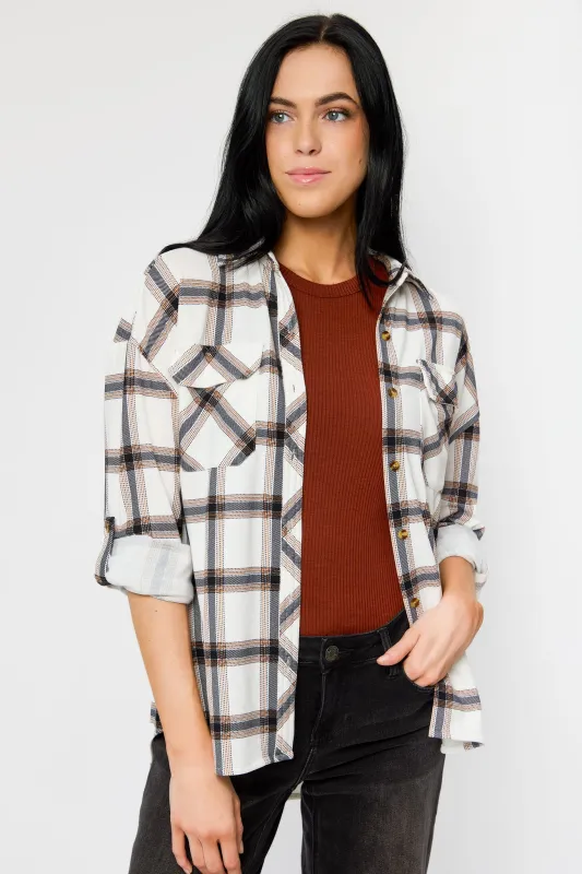 Plaid Long Sleeve Cozy Knit Shirt with Chest Pockets sold by Eclipse