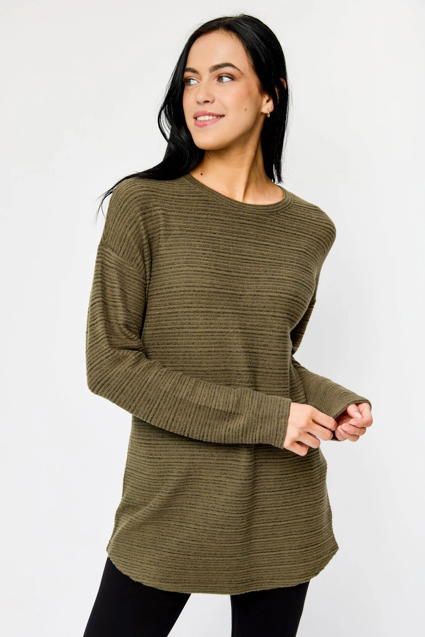 Brushed Stripe Crew-Neck Sweater with High-Low Hem sold by Eclipse product image thumbnail 3