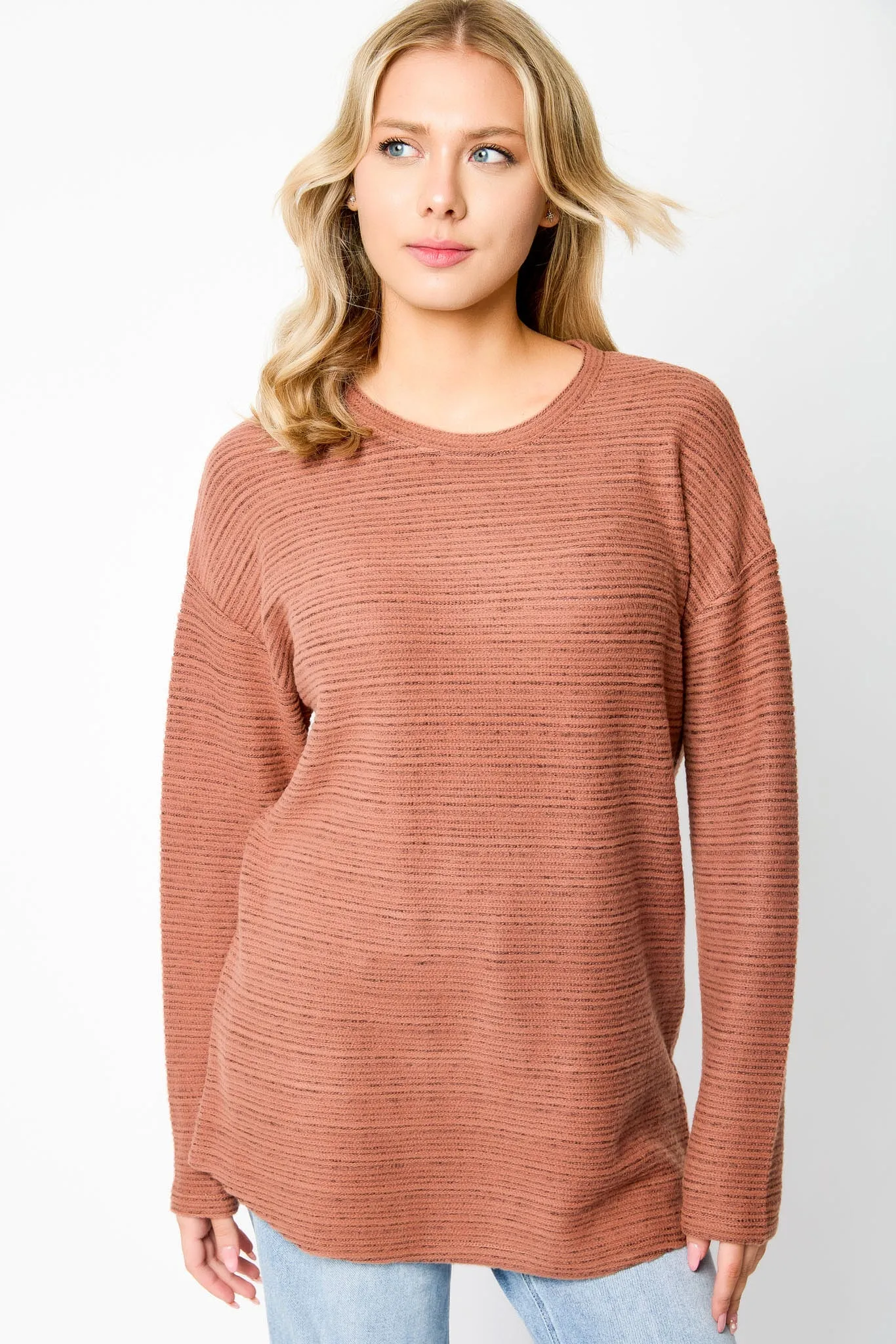 Brushed Stripe Crew-Neck Sweater with High-Low Hem sold by Eclipse product image thumbnail 5
