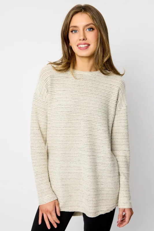 Brushed Stripe Crew-Neck Sweater with High-Low Hem sold by Eclipse