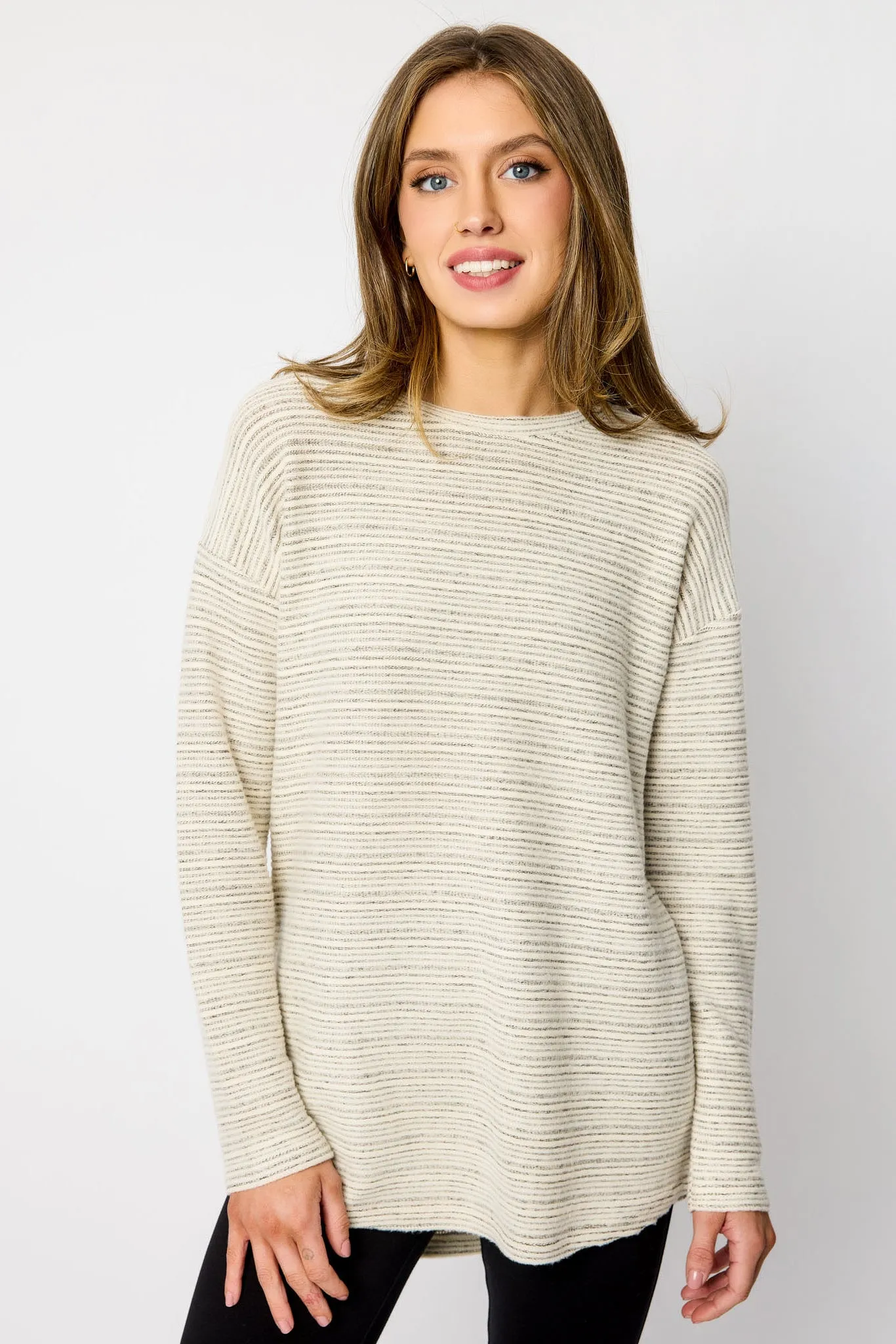 Brushed Stripe Crew-Neck Sweater with High-Low Hem sold by Eclipse