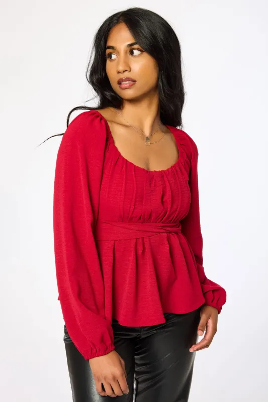 Airflow Square-Neck Long Sleeve Peasant Top with Tie-Back sold by Eclipse