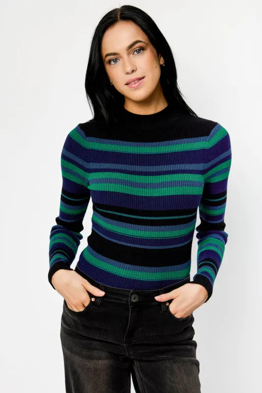 Striped Long-Sleeve Mockneck Ribbed Top sold by Eclipse