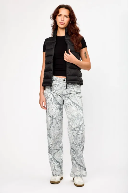 Tattoo Camo Low-Rise Wide-Leg Denim Pant sold by Eclipse