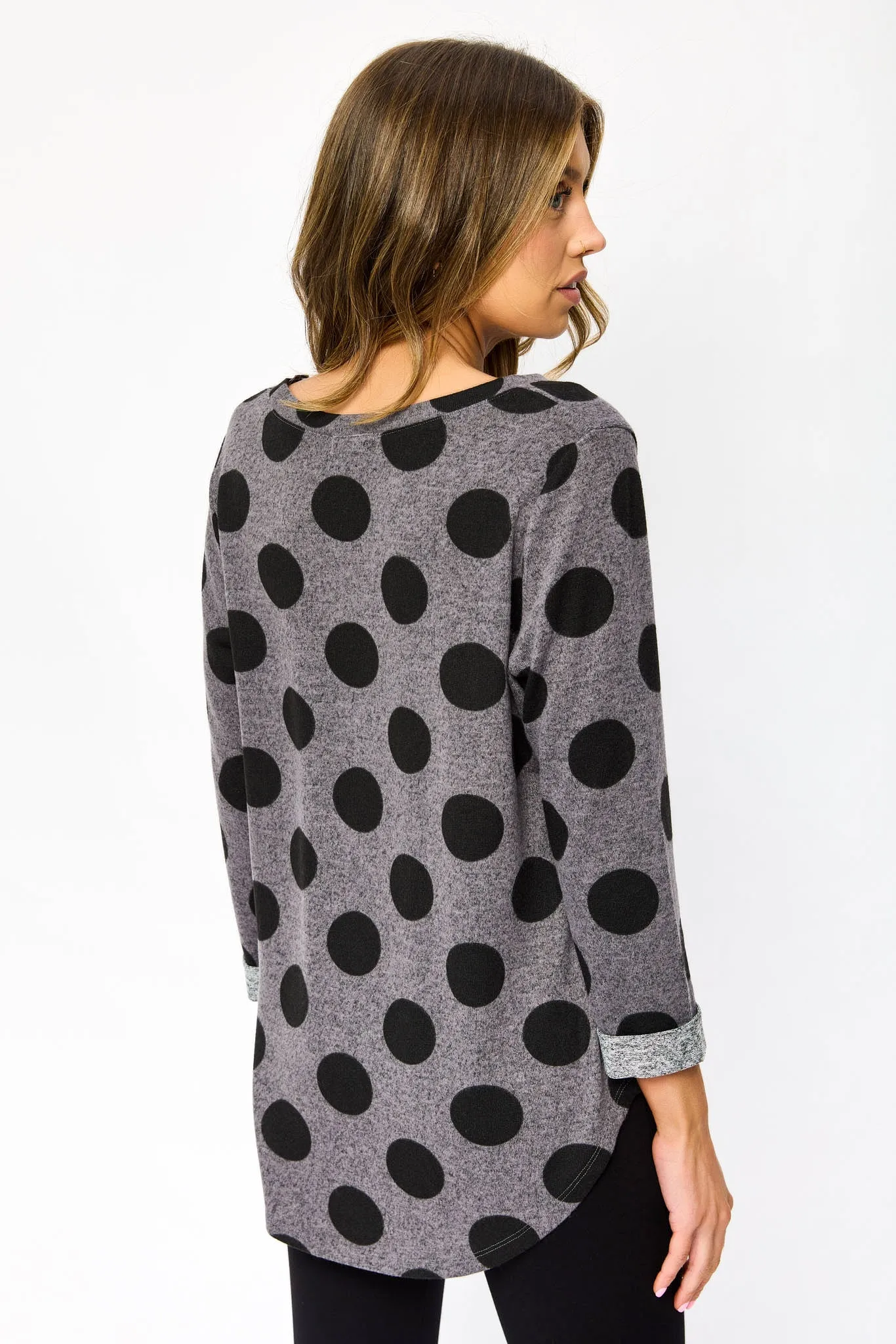 Polka Dot Scoop-Neck 3/4 Sleeve Sweater with Shirttail Hem sold by Eclipse product image thumbnail 2