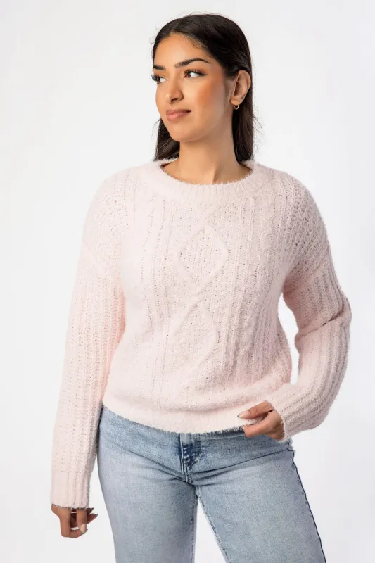 Matte Chenille Crew-Neck Cable Knit Sweater sold by Eclipse