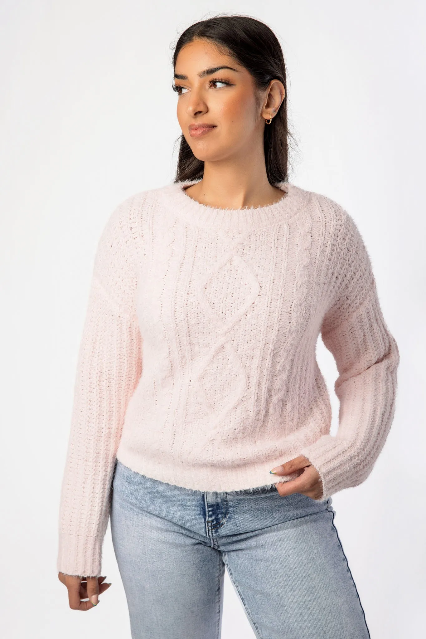 Matte Chenille Crew-Neck Cable Knit Sweater sold by Eclipse