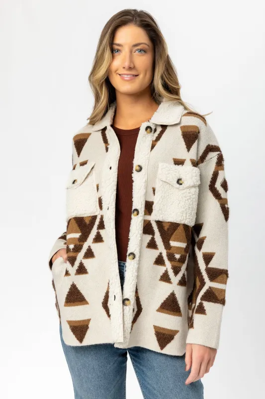 Abstract Oversized Shacket with Sherpa Trims sold by Eclipse