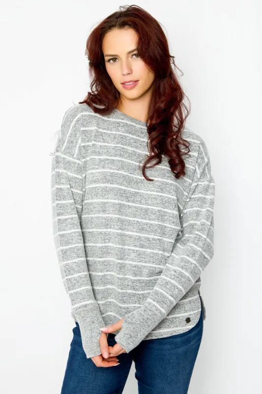 Stripe Crew-Neck Sweater with Shirttail Hem and Thumbholes sold by Eclipse
