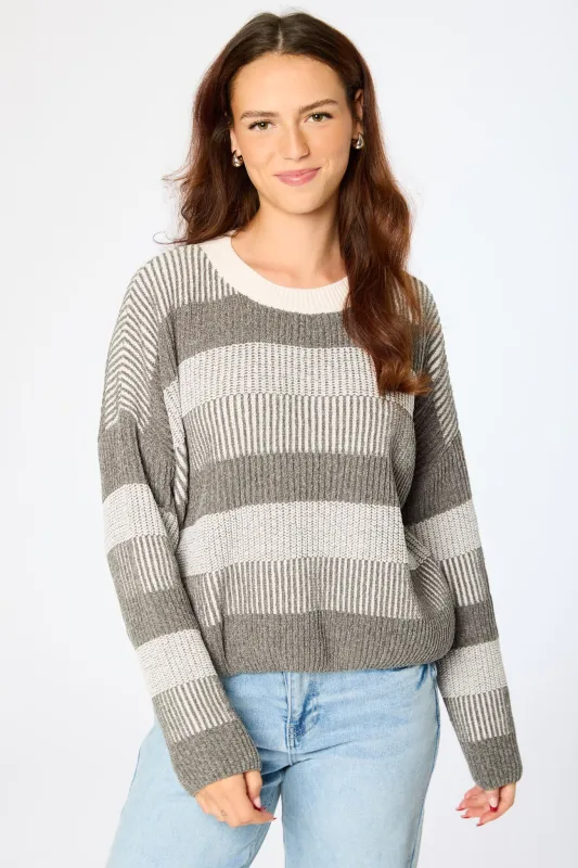 Stripe Chenille Crew-Neck Long Sleeve Sweater sold by Eclipse