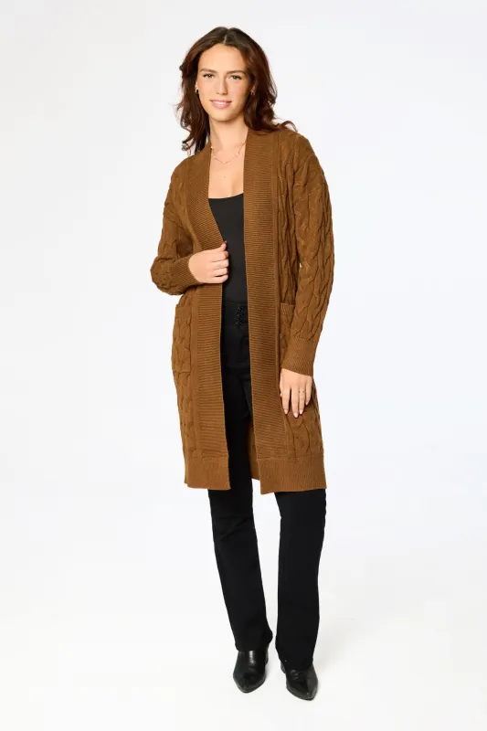 Long Cable Knit Cardigan with Pockets sold by Eclipse