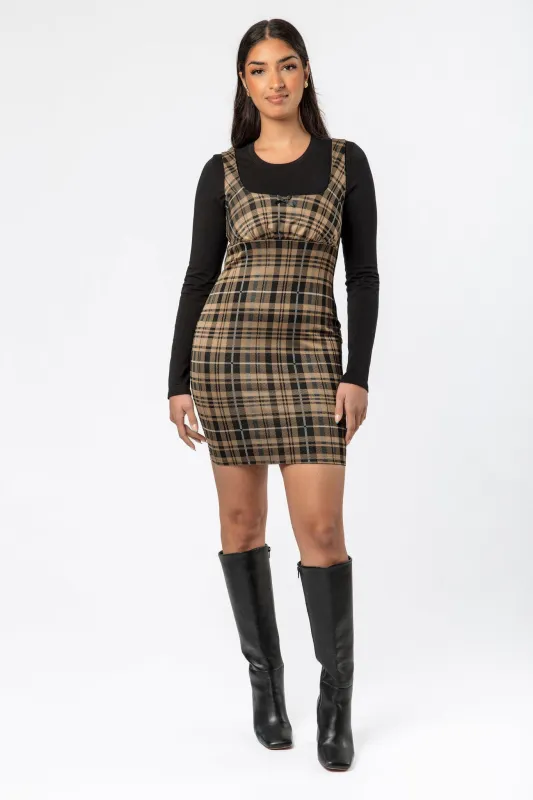 Plaid Square-Neck Bodycon Dress with Bow Detail sold by Eclipse