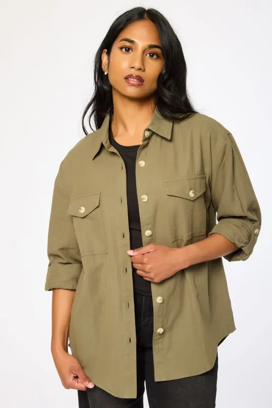 Cotton Twill Button-Up Shirt with Roll-Up Sleeves sold by Eclipse