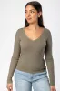Ribbed V-Neck Long-Sleeve Tee sold by Eclipse