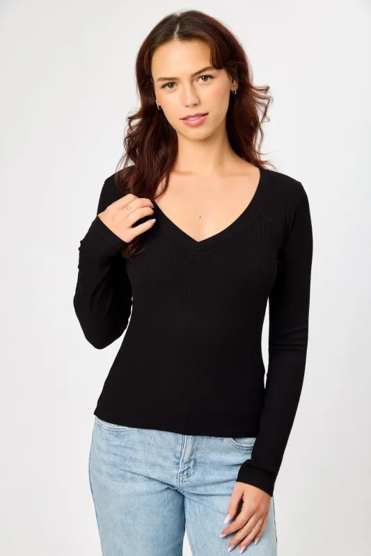 Ribbed V-Neck Long-Sleeve Tee sold by Eclipse