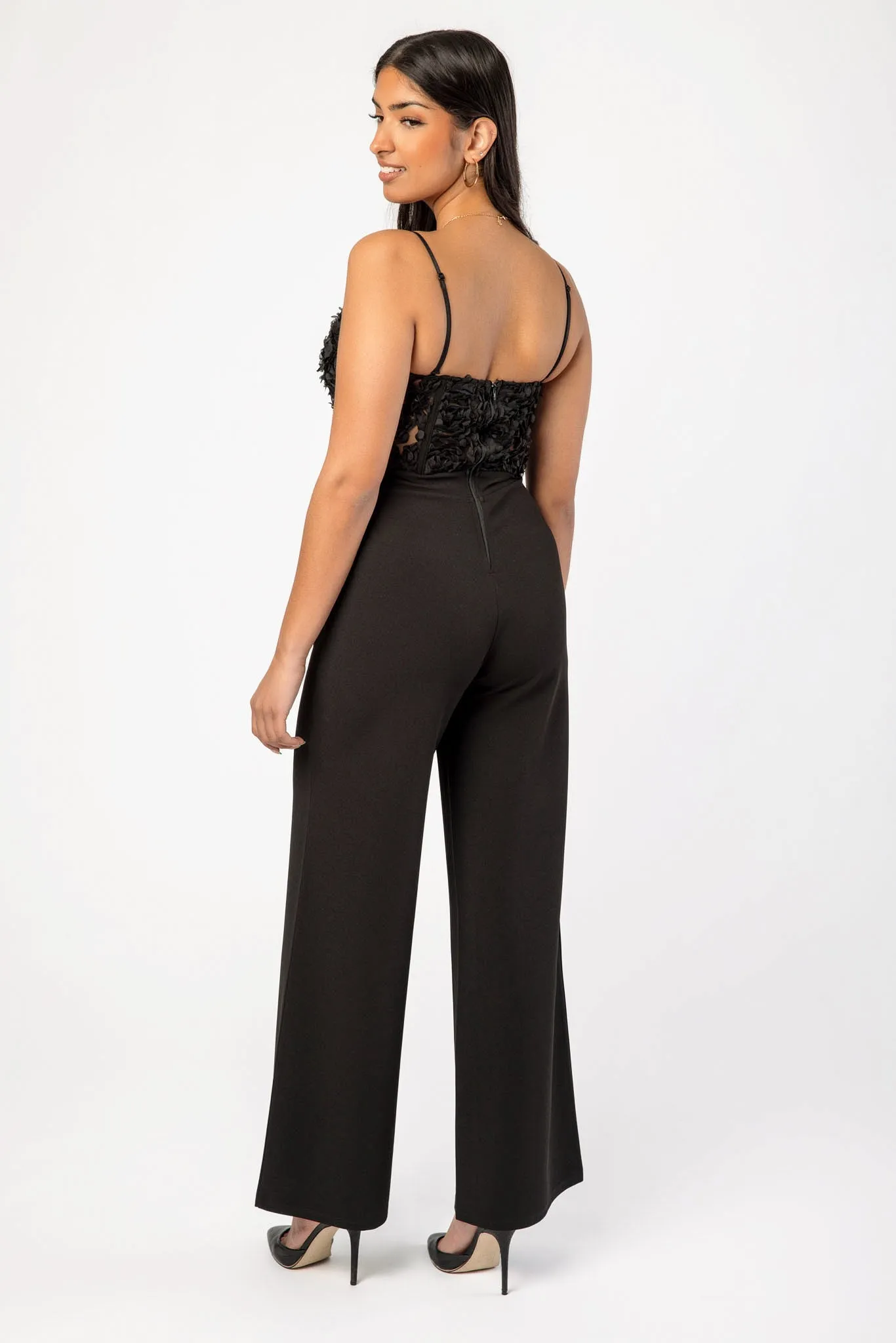 Sweetheart Neckline Spaghetti Strap Jumpsuit with Rosette Corset Bodice sold by Eclipse product image thumbnail 2
