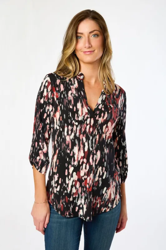 Abstract Puff Print V-Neck 3/4 Sleeve Blouse sold by Eclipse