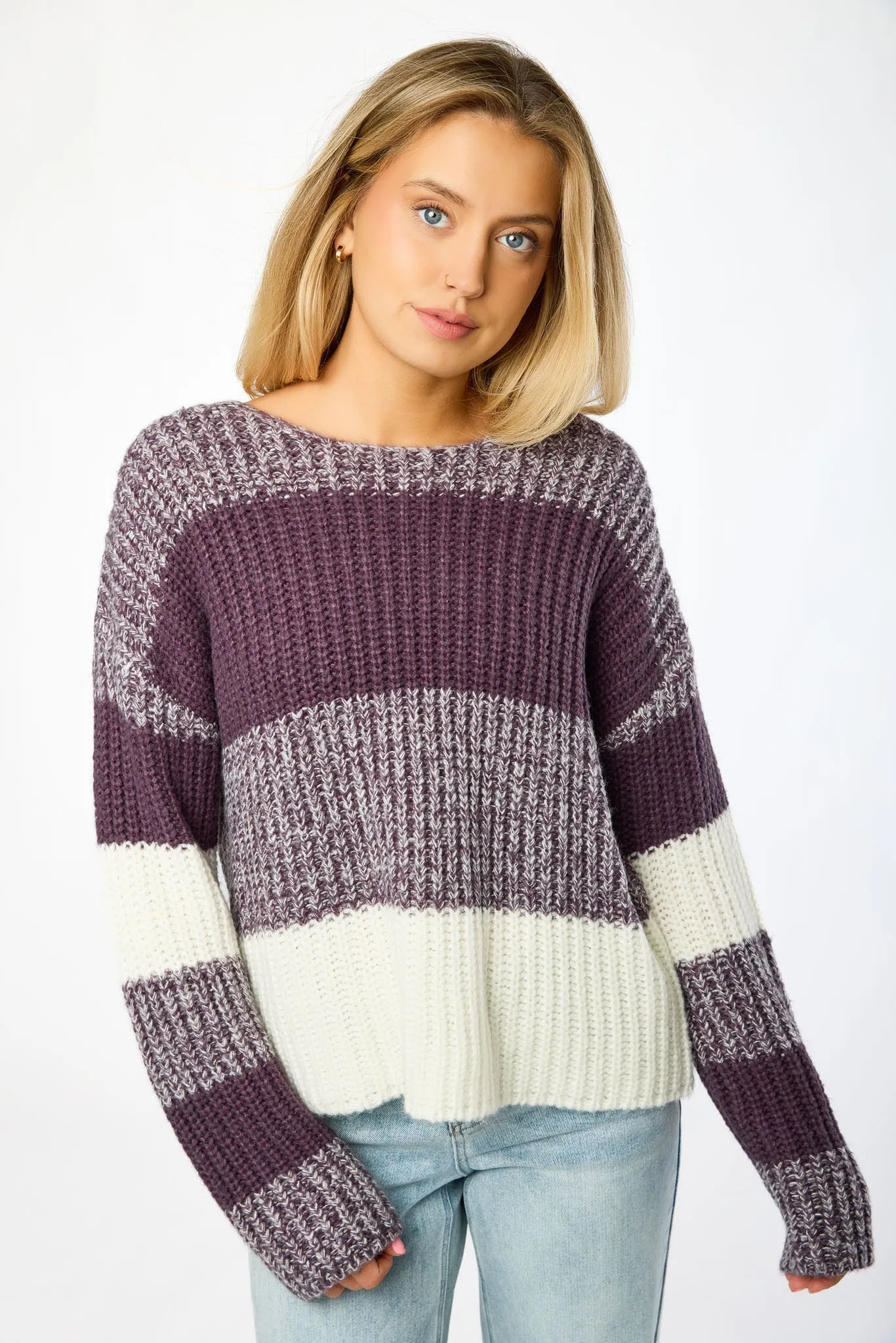 Fuzzy Stripe Crewneck Sweater sold by Eclipse