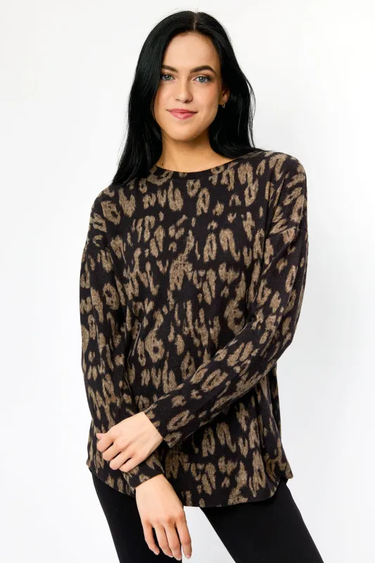 Animal Print Crew-Neck Sweater with High-Low Hem sold by Eclipse