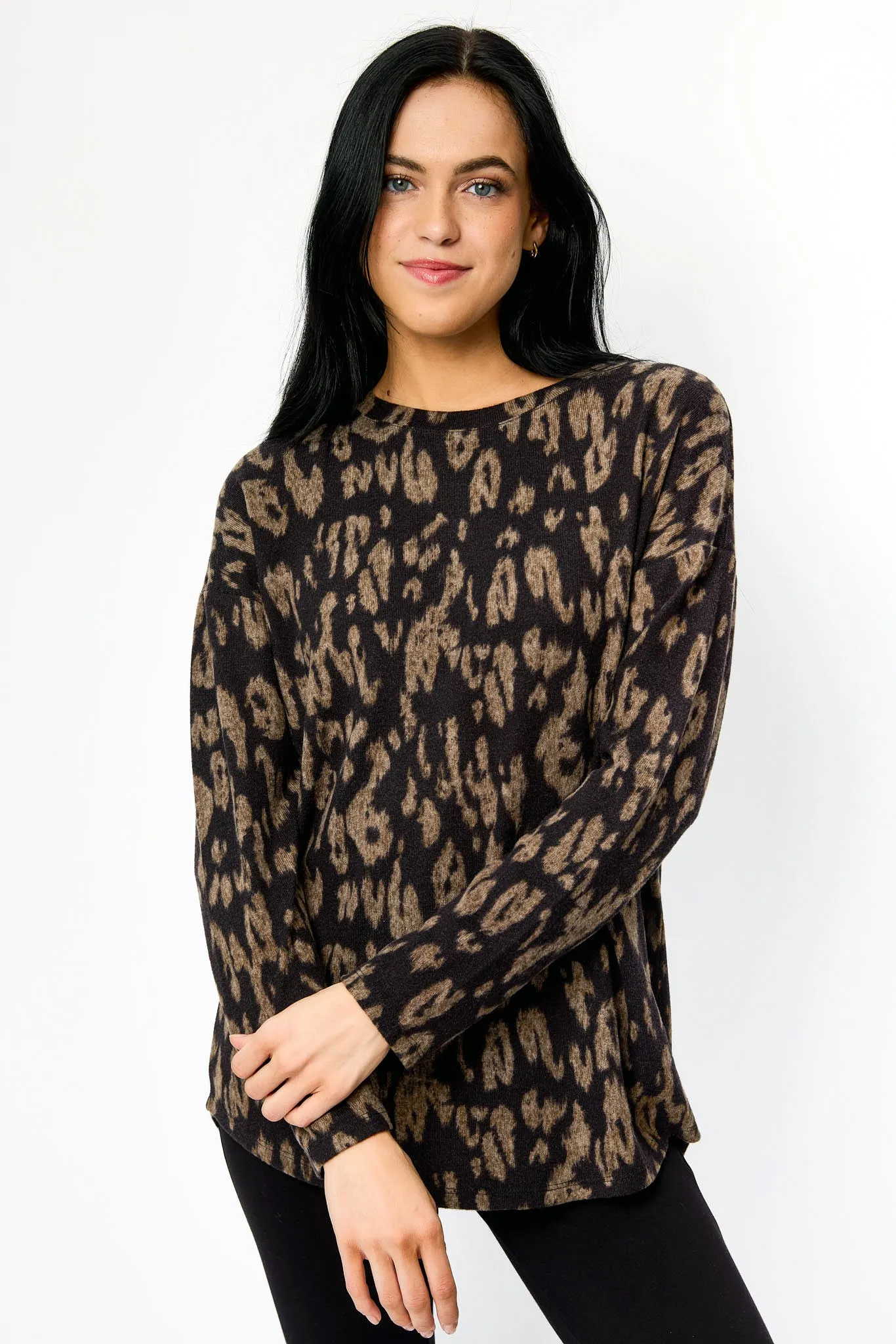 Animal Print Crew-Neck Sweater with High-Low Hem sold by Eclipse