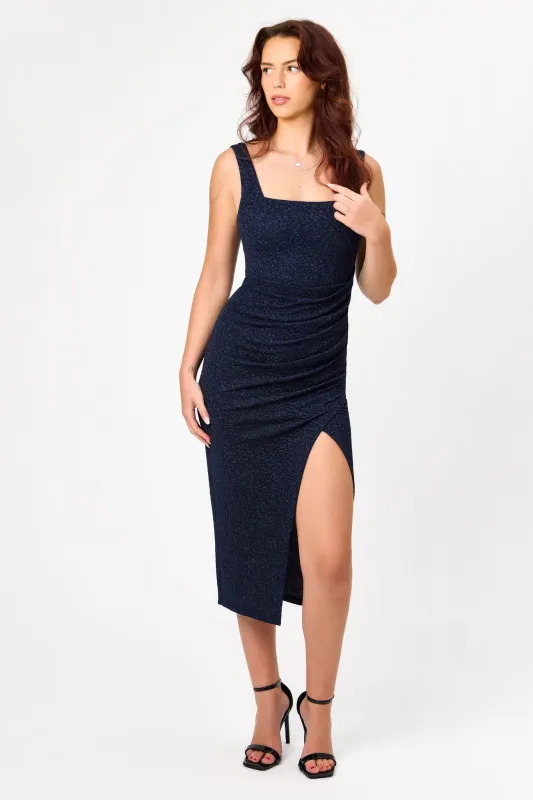 Glitter Fukuro Square-Neck Midi Dress with Side Slit sold by Eclipse