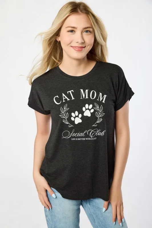 Short-Sleeve "Cat Mom Social Club" Graphic Tee sold by Eclipse