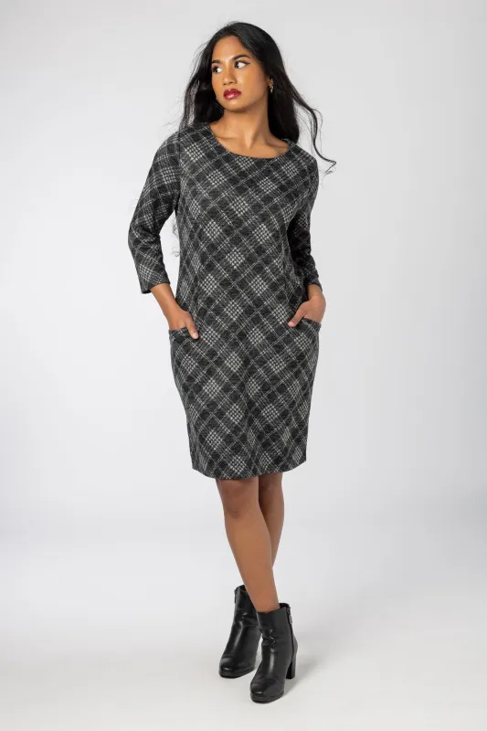Plaid Knit Dress with 3/4 Sleeves sold by Eclipse