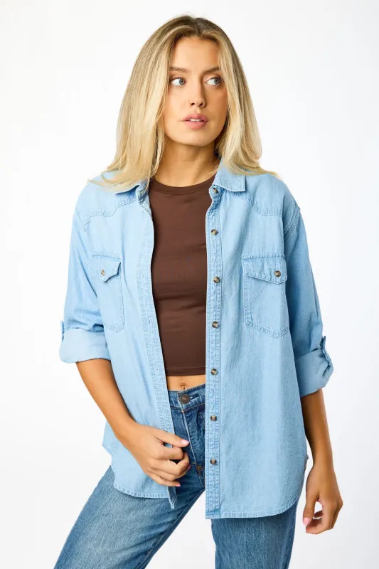 Light Wash Denim Shirt with Roll-up Sleeves sold by Eclipse