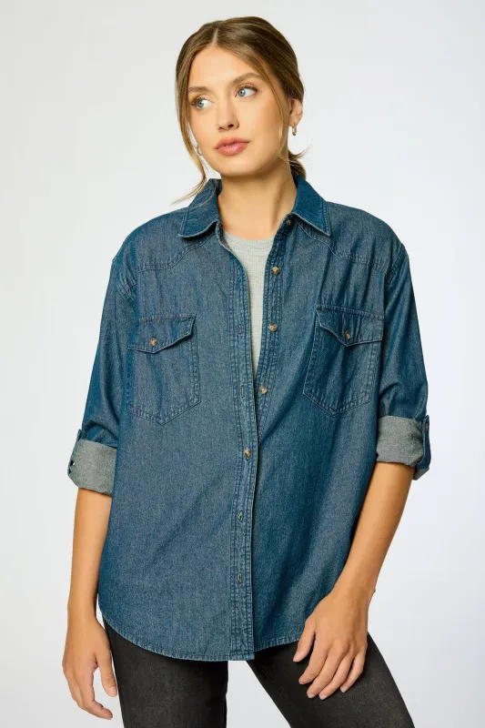 Dark Wash Roll-Up Denim Shirt sold by Eclipse
