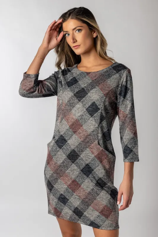 3/4 Sleeve Plaid Dress with Pockets sold by Eclipse