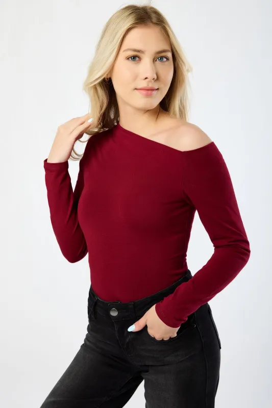 Asymmetrical Neckline Long-Sleeve Tee sold by Eclipse