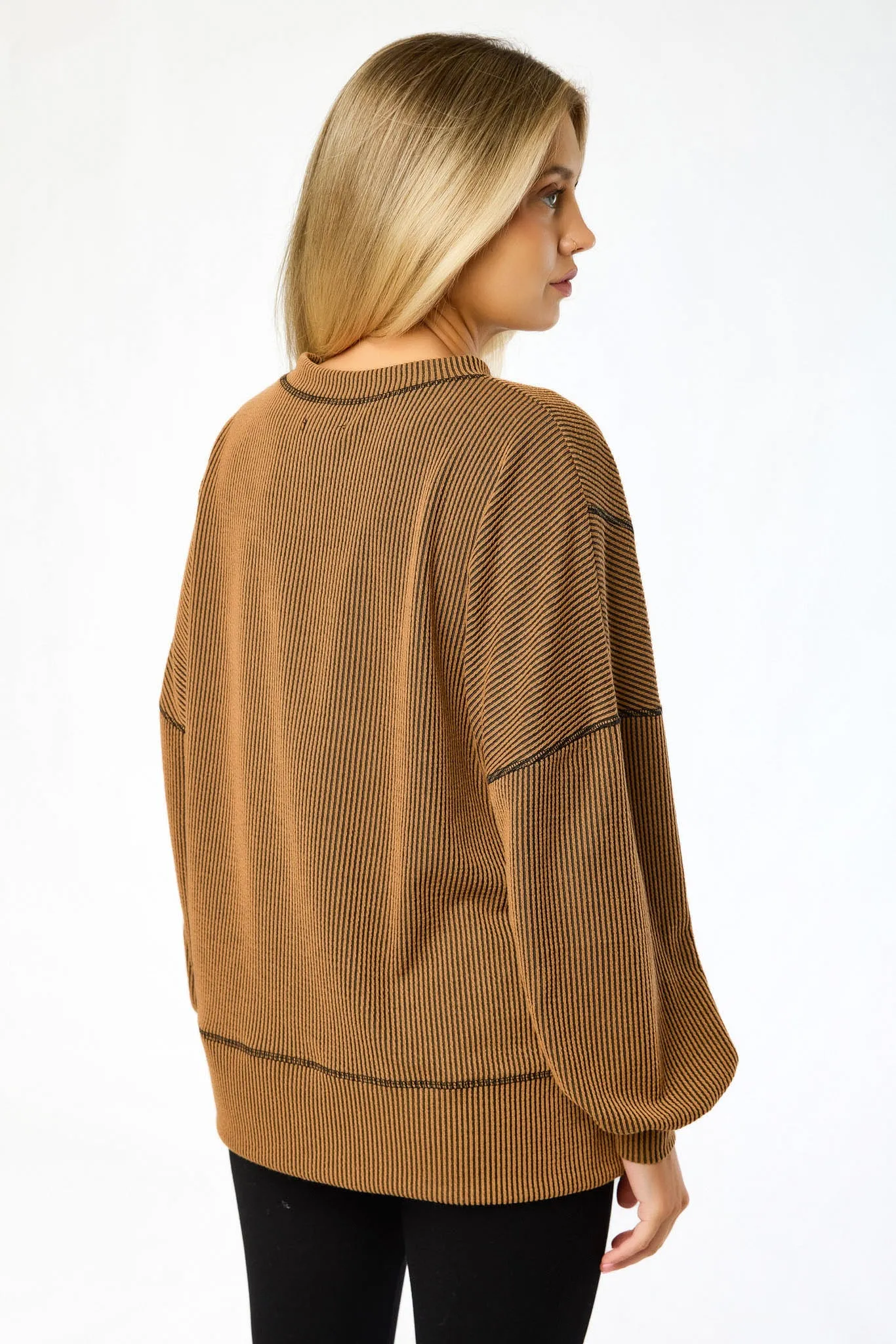 Oversized Cozy Rib Top with Contrast Stitching sold by Eclipse product image thumbnail 2