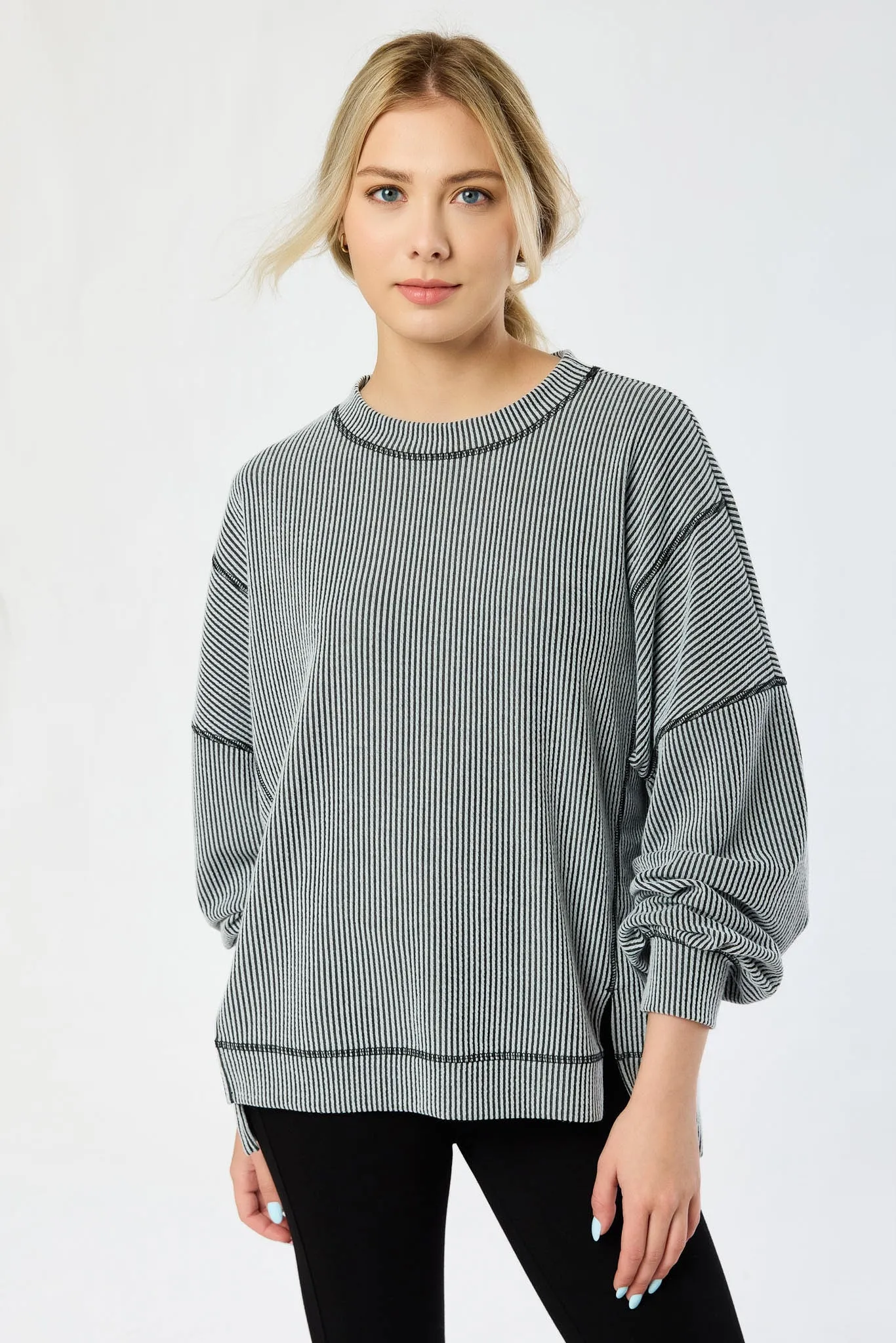 Oversized Cozy Rib Top with Contrast Stitching sold by Eclipse product image thumbnail 3