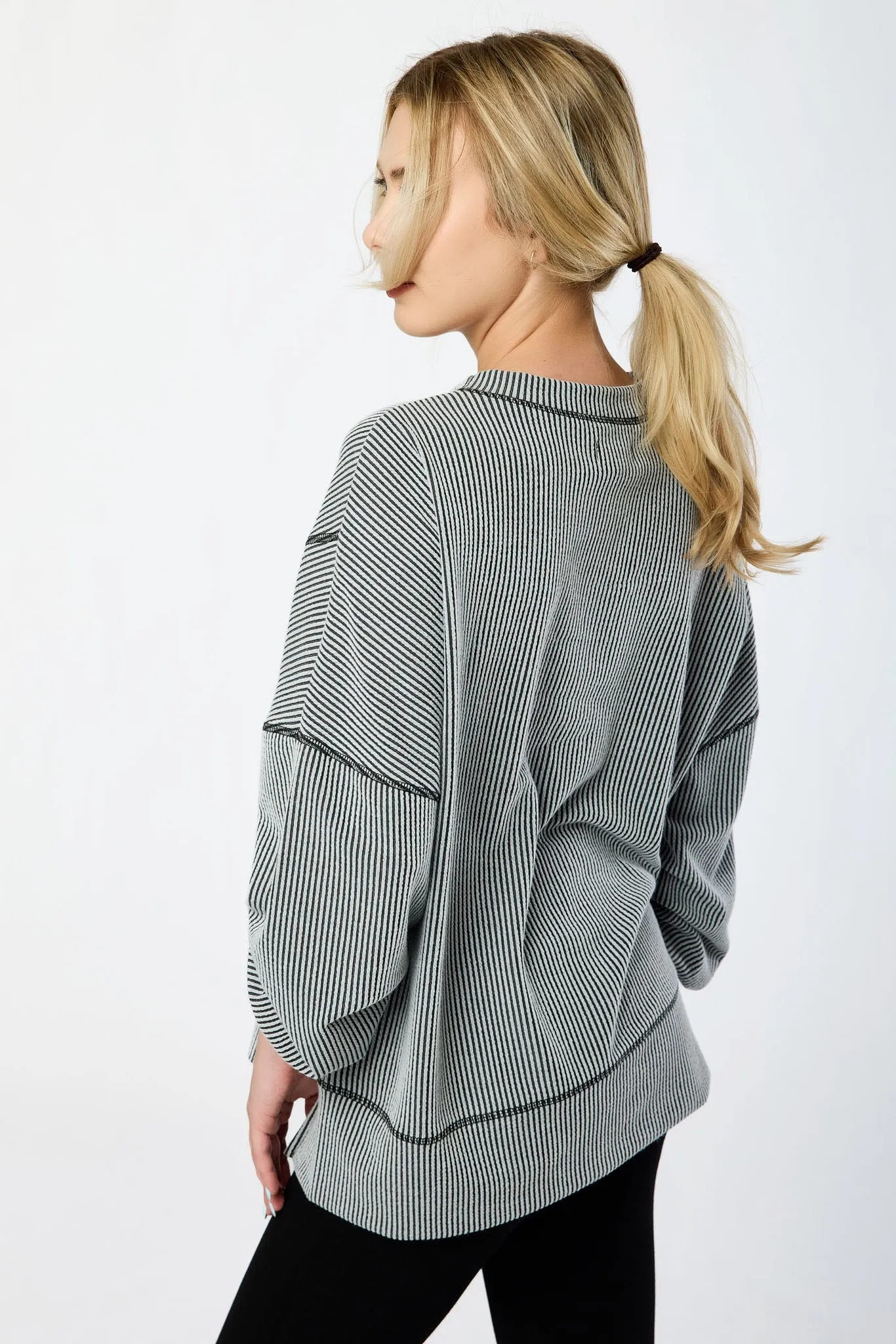 Oversized Cozy Rib Top with Contrast Stitching sold by Eclipse product image thumbnail 4