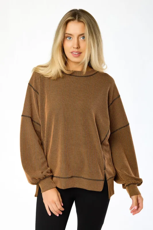 Oversized Cozy Rib Top with Contrast Stitching sold by Eclipse