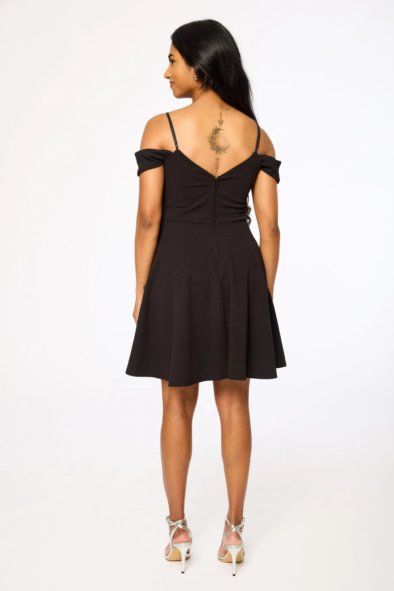 Stretch Crepe Off-The-Shoulder Skater Dress with Chiffon Trim sold by Eclipse product image thumbnail 3