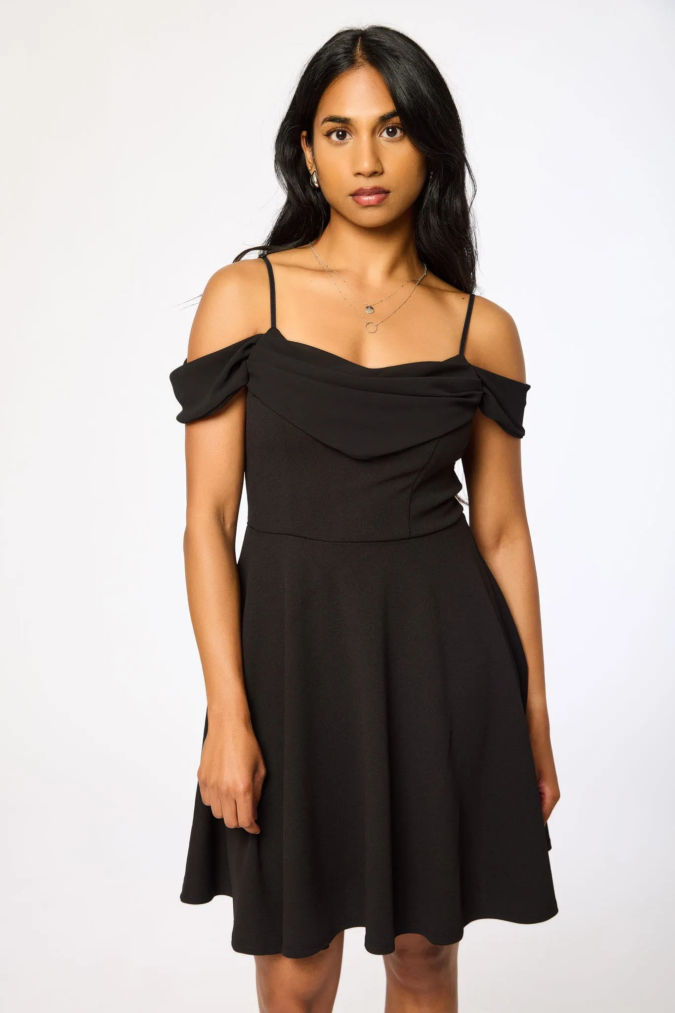 Stretch Crepe Off-The-Shoulder Skater Dress with Chiffon Trim sold by Eclipse product image thumbnail 2