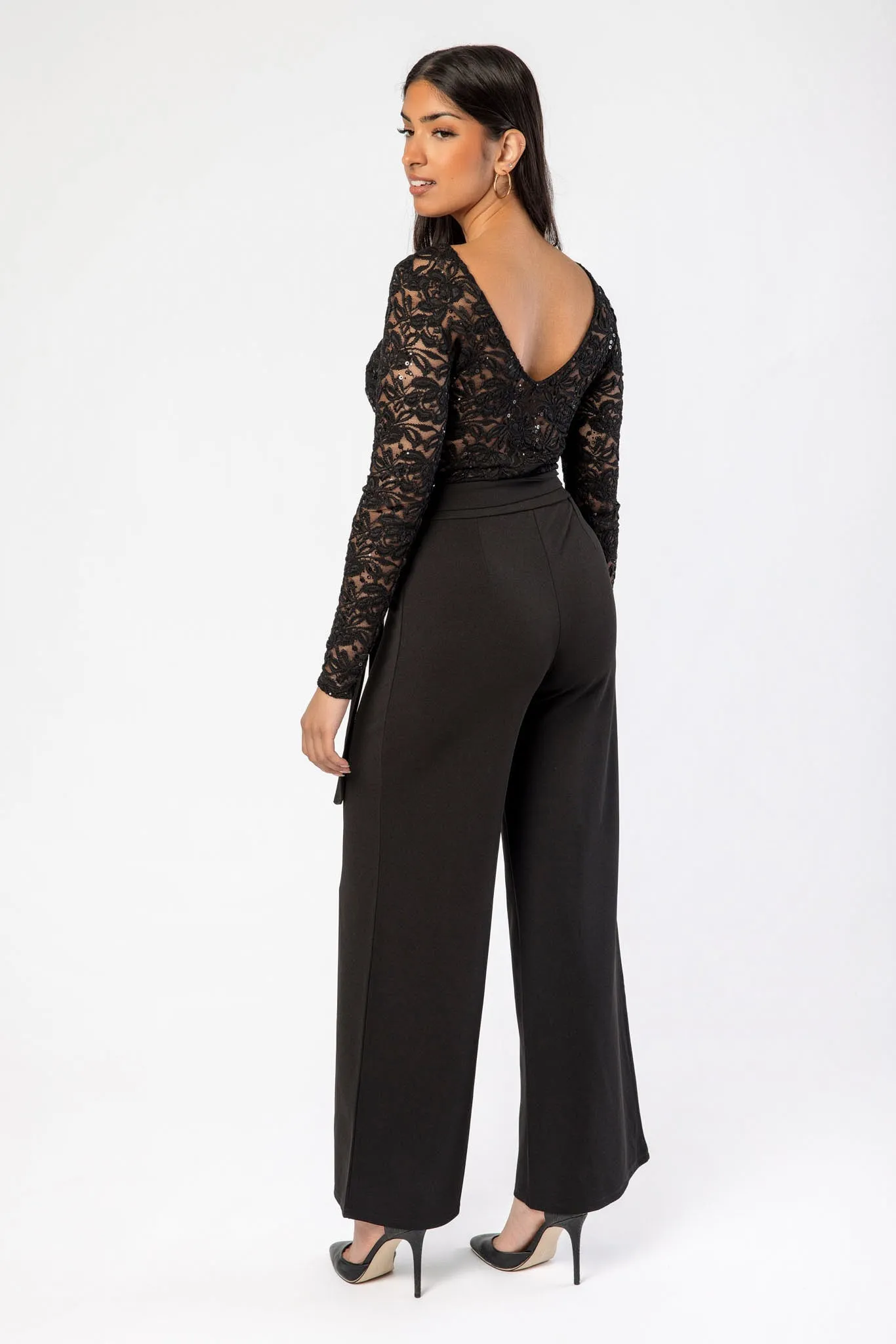 Sequin Crew-Neck Long-Sleeve Lace Jumpsuit with Tie-Belt sold by Eclipse product image thumbnail 2