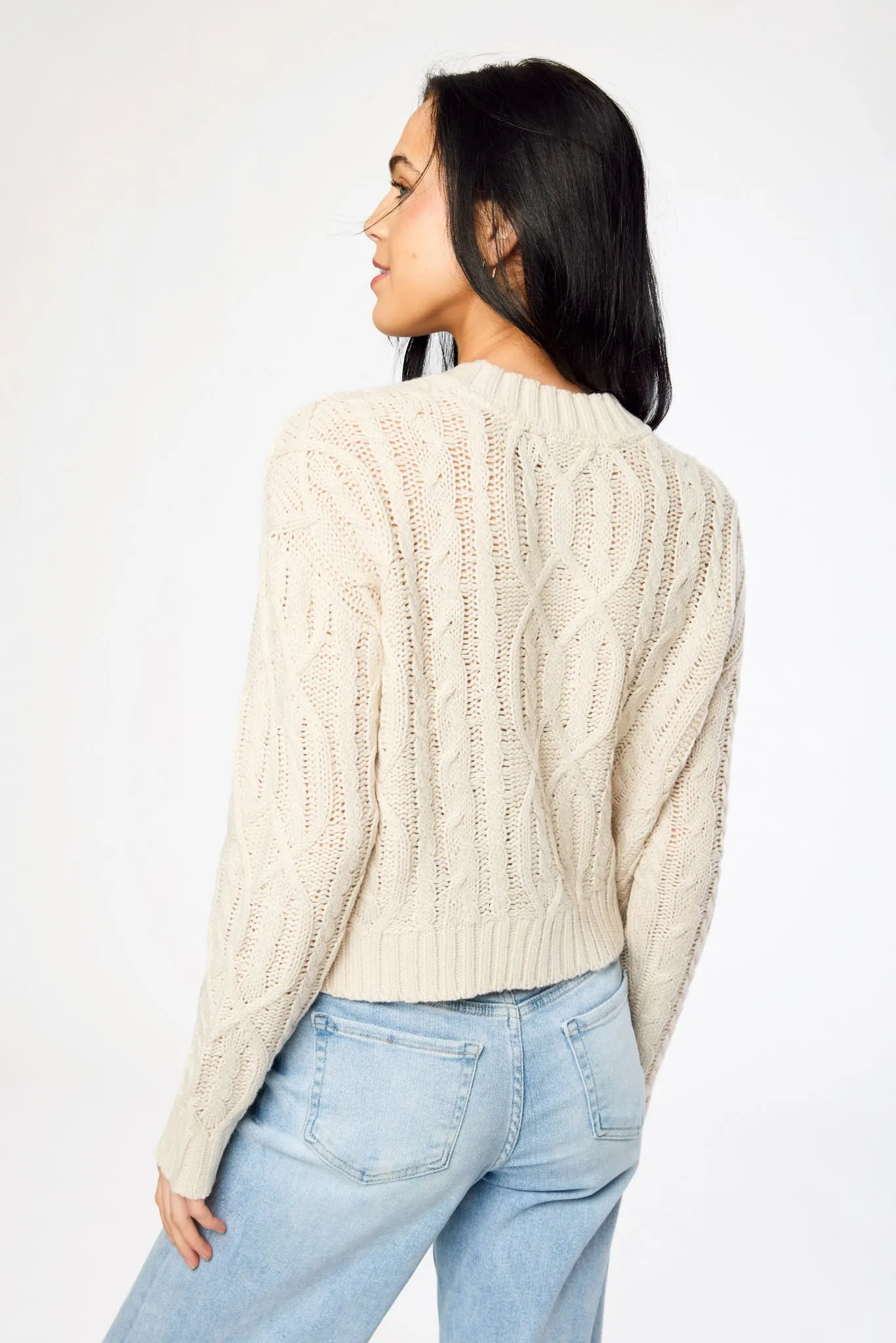 Crew-Neck Long-Sleeve Button-Front Cable-Knit Cardigan sold by Eclipse product image thumbnail 2