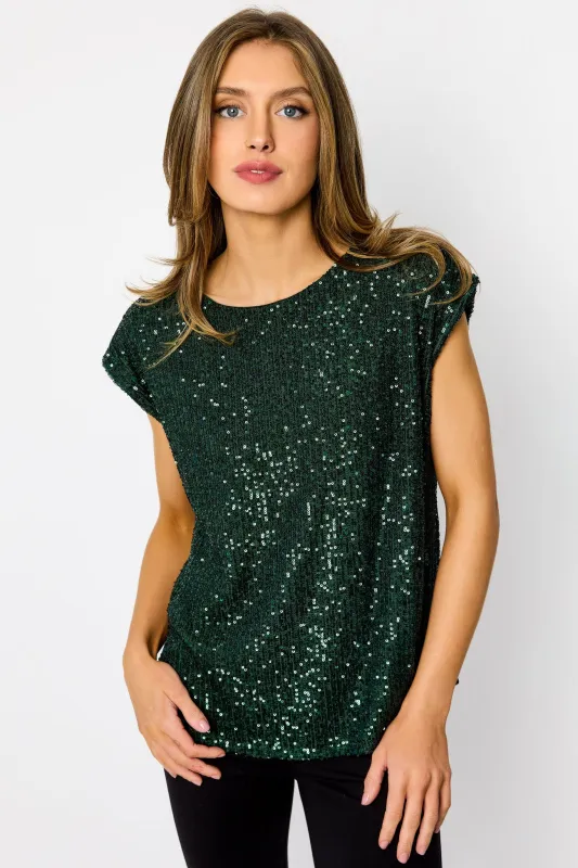 Sequin Crew-Neck Sleeveless Tee with Shirttail Hem sold by Eclipse