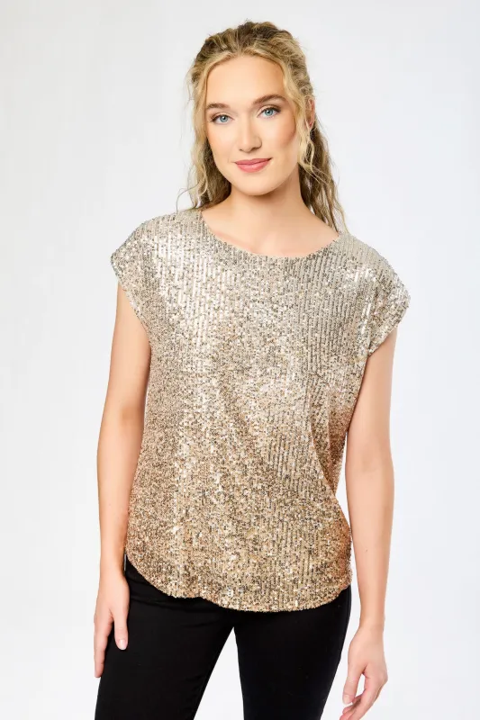 Ombre Sequin Crew-Neck Sleeveless Tee with Shirttail Hem sold by Eclipse